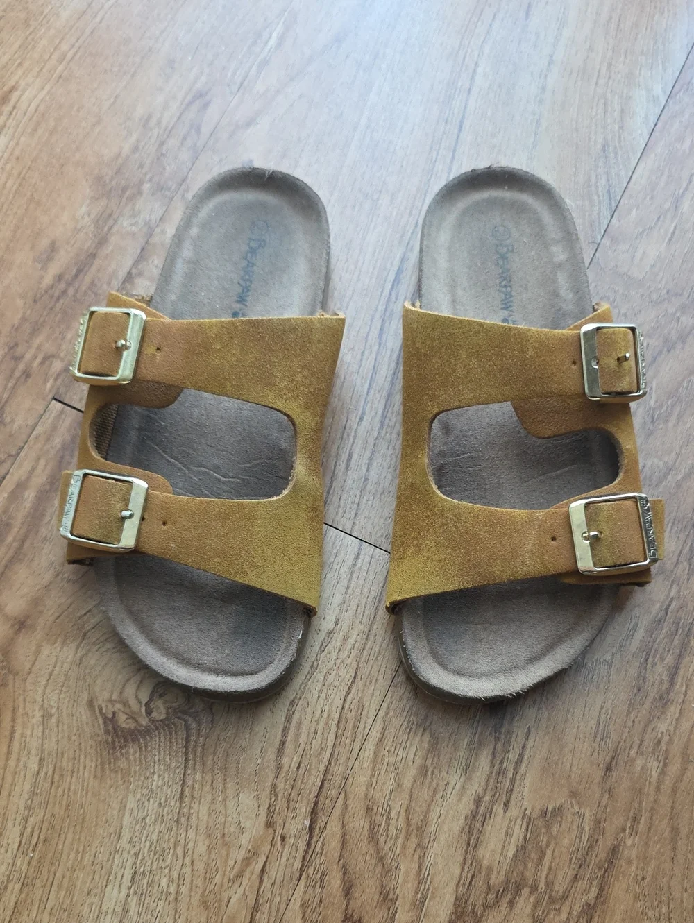 BearPaw Kids Double-Buckle Suede Sandals in Mustard